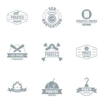 Sea pathway logo set, simple style Stock Illustration