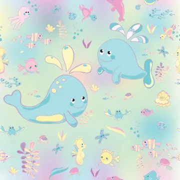 Sea Pattern modern style delicate color. Stock Illustration