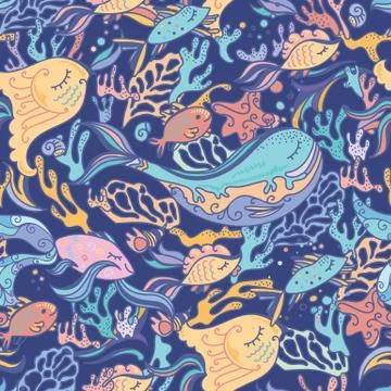 Sea pattern with whale Stock Illustration