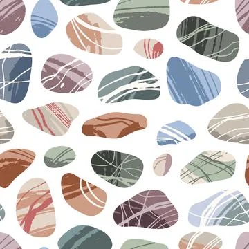 Sea pebble seamless pattern. Smooth water rolled stones, rounded shape Stock Illustration