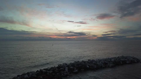 Sea Pier and sunset close to Riomaggiore, Liguria Stock Footage 176496876