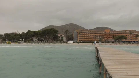 Sea pier by the sandy beach. Spain. Stock Footage 83122862