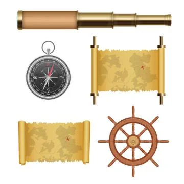 Sea pirate objects set vector illustration isolated on white background Stock Illustration