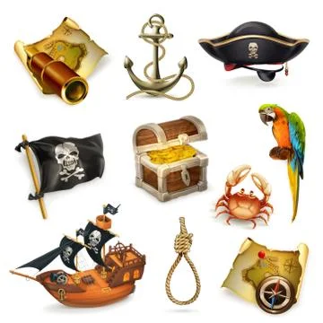 Sea pirates, vector icon set Stock Illustration