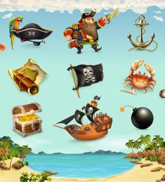 Sea pirates vector icon set Stock Illustration
