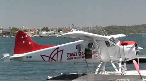 Sea plane docked at a bay Stock-Footage 59644437