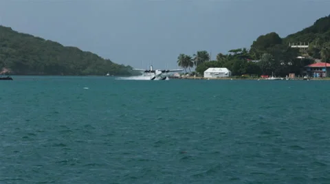 Sea Plane landing St Thomas USVI ocean bay HD 0817 Stock Footage 35857103