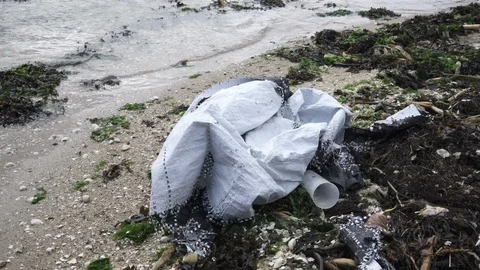 Sea plastic pollution concept Video stock 119660104