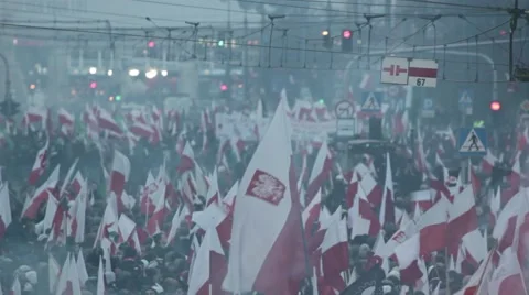 Sea of polish flags Stock-Footage 45733841
