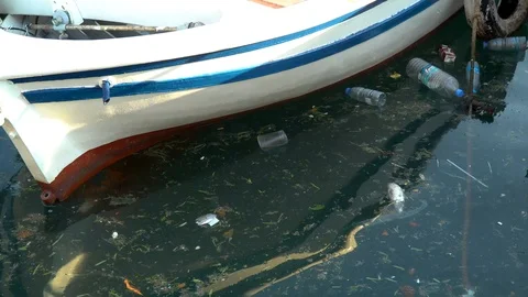 Sea pollution, floting garbage on sea Stock Footage 113210504