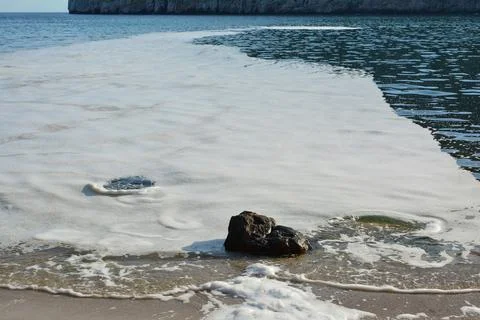 Sea polution, big spot of mucilage or marine snow Stock Photos