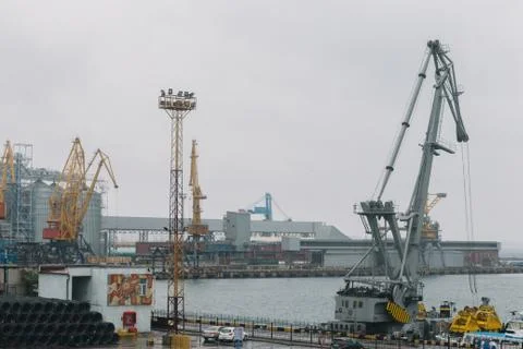 Sea port for loading and unloading ships in Odessa Stock Photos