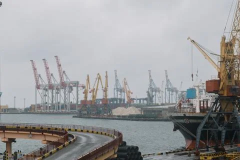 Sea port for loading and unloading ships in Odessa Stock Photos