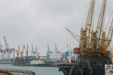 Sea port for loading and unloading ships in Odessa Stock Photos