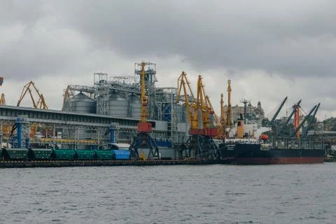 Sea port for loading and unloading ships in Odessa Stock Photos