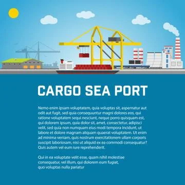 Sea Port, Unloading of Cargo Containers from the Container Carrier, Cranes in Stock Illustration