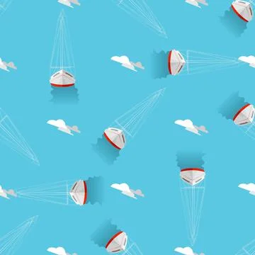Sea print Seamless pattern with yachts and clouds Stockillustratie