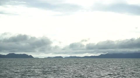 Sea before the rain. Black clouds and mountains. Stock Footage 140237463