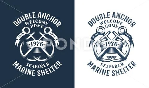 Sea Retro emblem with crossed anchors Stock Illustration