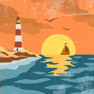 Sea retro poster Stock Illustration