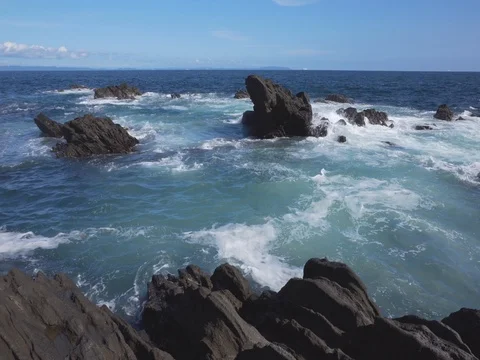Sea rocks and strong waves, Jogashima island, Miura Peninsula, Japan Stock Footage