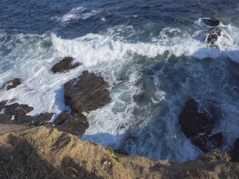 Sea rocks and strong waves, Jogashima island, Miura Peninsula, Japan Stock Footage 80618703