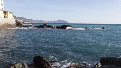 Sea on the rocks at Boccadasse Stock Footage 104325840