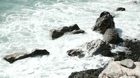 Sea, Rocks, Waves, Splashes. 4k Stock Footage 61329261