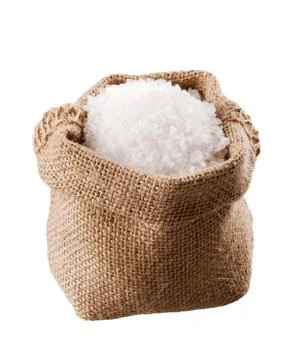 Sea salt in a  burlap sack Stock Photos