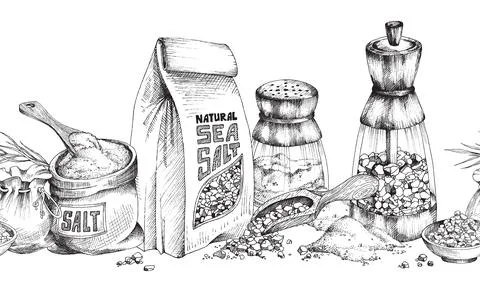 Sea salt seamless background of border, engraving vector illustration isolated. Stock Illustration