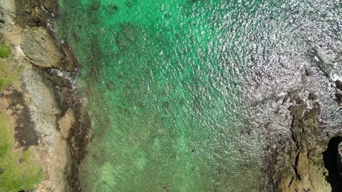 Sea sand beach with bathing people and boats. Drone video Stock Footage 301688024