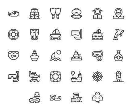 Sea Scalable Vector Set featuring 28 Pixel Optimized Bold Line 256x256 Icons Ilustração Stock