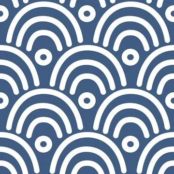 Sea scallop seamless pattern. Ocean wave endless background. Simple arch repeat Stock Illustration