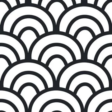 Sea scallop seamless pattern. Ocean wave endless background. Simple arch repeat Illustrazione stock