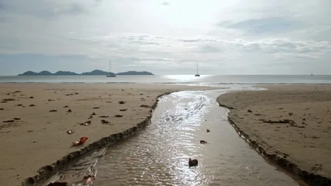 Sea Scape Water Flow on Sandy Beach. Stock Footage 234160214