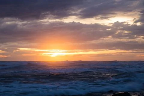 Sea scape waves sunset Stock Photos