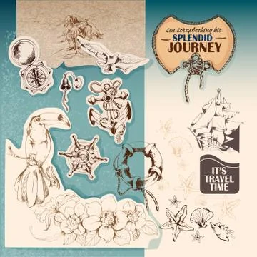 Sea scrapbooking kit Stock Illustration