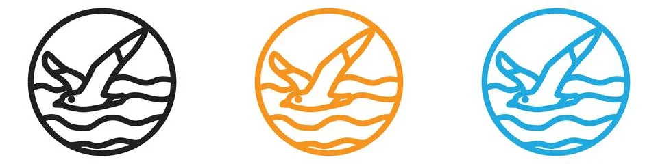 Sea with seagull vector logo set collection for web app ui Illustration