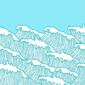 Sea seamless pattern with abstract  hand drawn waves. Background for textil Stock Illustration