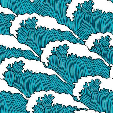 Sea seamless pattern with abstract  hand drawn waves. Background for textil Stockillustratie
