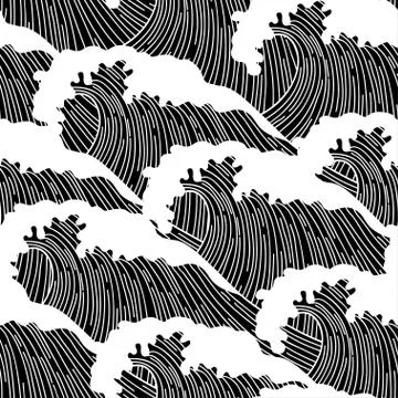Sea seamless pattern with abstract  hand drawn waves. Background for textil Stockillustratie