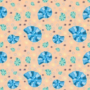 Sea seamless pattern with  blue seashell on pink background. Stock Illustration