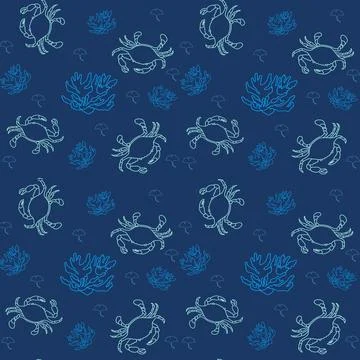 Sea seamless pattern with crab and coral. JPEG  illustration Illustrazione stock