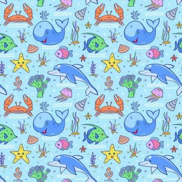 Sea seamless pattern. Stock Illustration