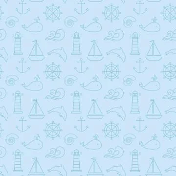 Sea seamless pattern. Vector background. Illustrazione stock