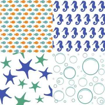 Sea seamless patterns, nautical design, marine elements Stock Illustration