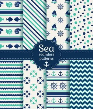 Sea seamless patterns. Vector collection. 스톡 일러스트