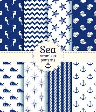 Sea seamless patterns. Vector collection. Stock Illustration