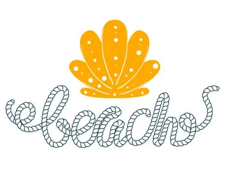 Sea seashell simple styling print. Two color. Quote lettering with sea rope Illustrazione stock