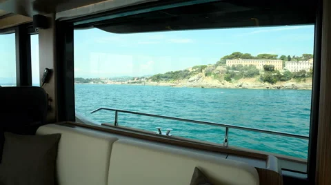 Sea seen through a window of a luxury yacht Stock Footage 53431468